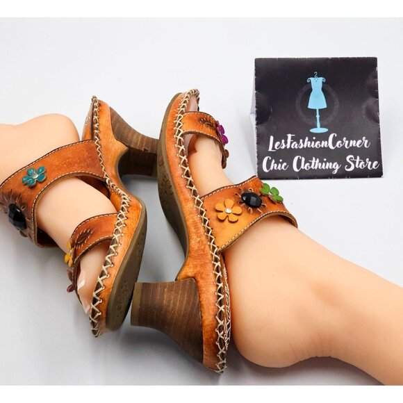 NWOB Spring Step Women's Brown Leather Kitten Heel Open-Toe Sandals Sz 9.5 2398 - Picture 12 of 16